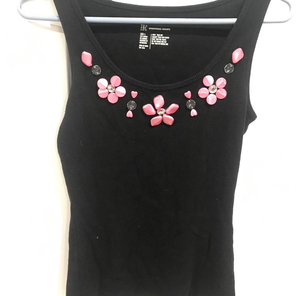 Inc black tank with pink embellishment